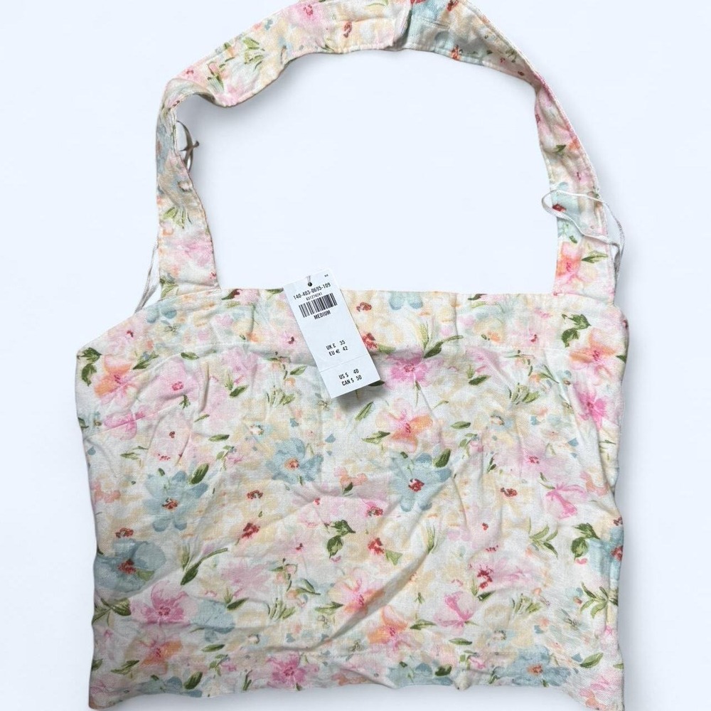 Abercrombie & Fitch Floral Smocked Crop Top Pastel Pink Blue White Medium